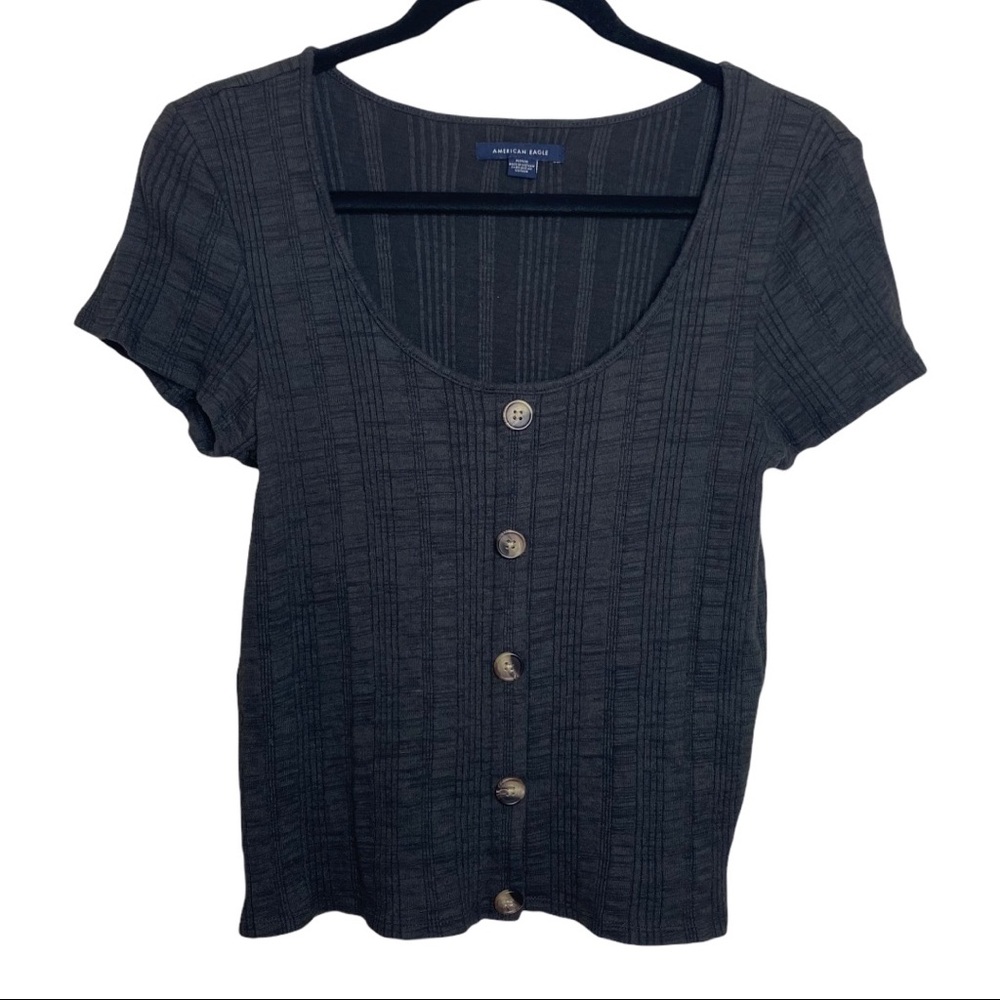 American Eagle Scoop Neck Short Sleeve Button Top